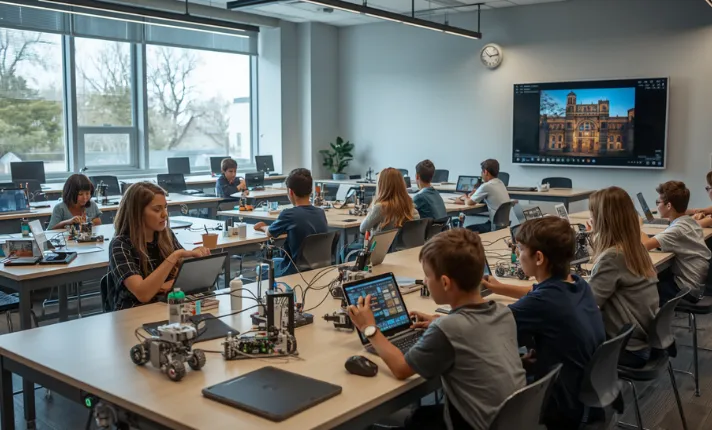 Students using edtech tools in a STEM curriculum enhancement classroom